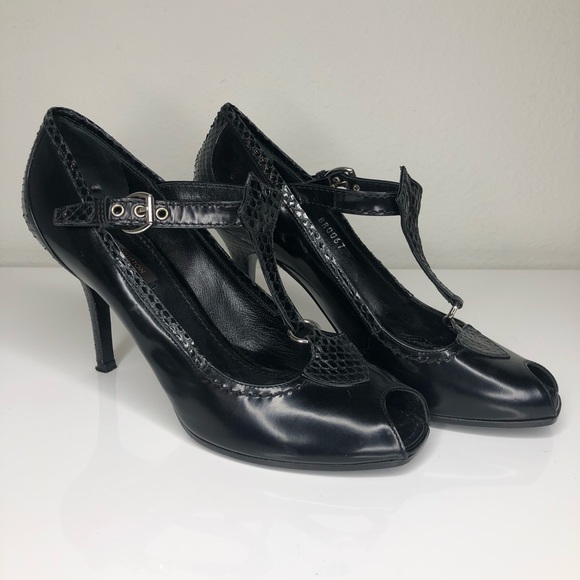 Louis Vuitton Mary Jane Snake Peep Toe Heels - Picture 1 of 7